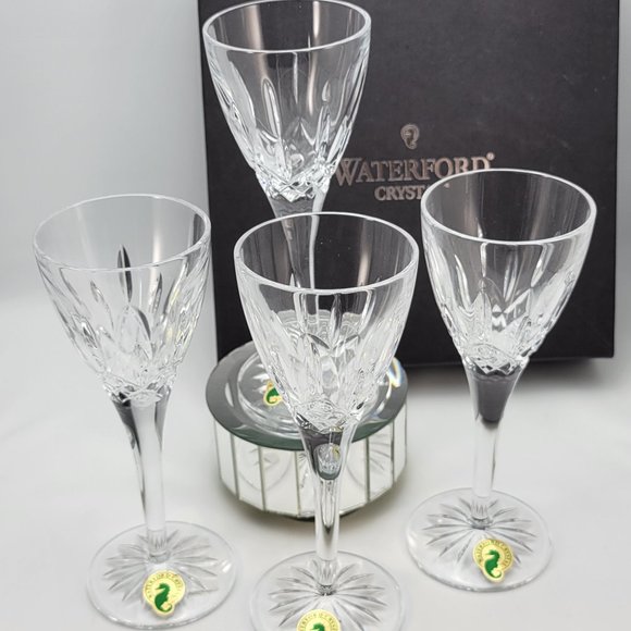 Waterford Cut Crystal Lismore Nouveau Long Stem Cordial Glasses Set Of Four New - Picture 3 of 6